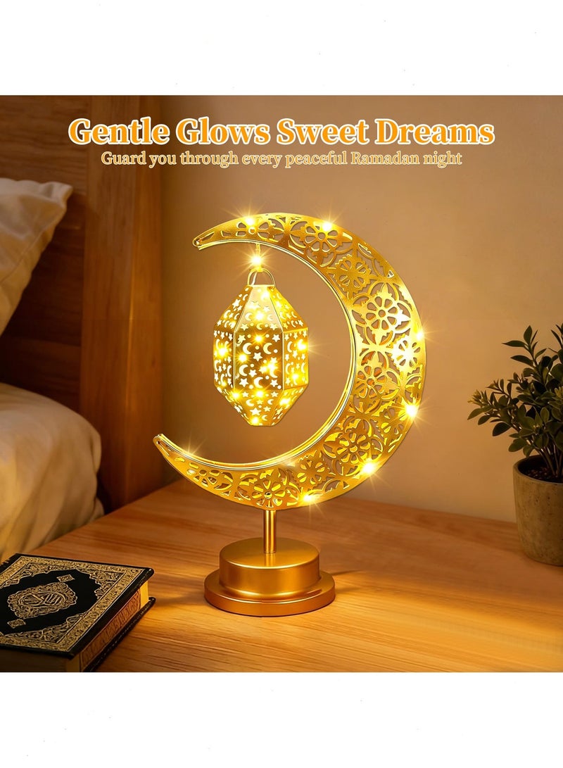 أضواء زينة رمضان - مصابيح طاولة بتصميم القمر، مصابيح LED تعمل بالبطارية لزينة العيد، أضواء رمضان ذات إضاءة ناعمة مناسبة لغرفة النوم وغرفة الطعام وغرفة المعيشة - Image 5